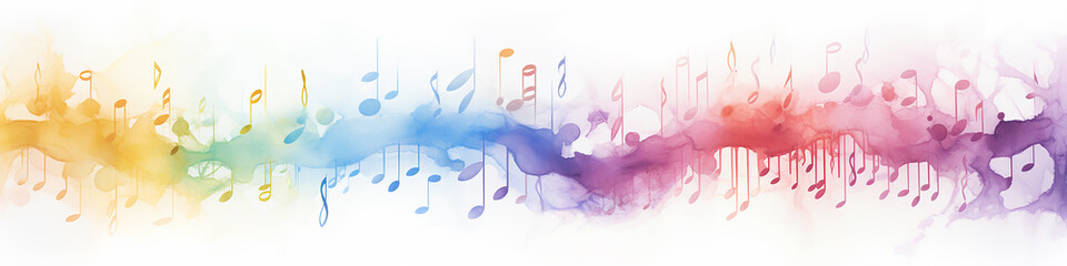Wall Mural - abstract musical long narrow background with notes watercolor.
