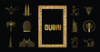 © laxmanbhai - Dubai Gold Line Icon style building in Dubai palm jumeirah vector The dubai fountain jumeirah mosque Atlantis the Palm dubai frame dubai camel illustration