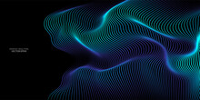 Vector Wavy Lines Pattern Smooth Curve Flowing Dynamic Blue Green Gradient Light Isolated On Black Background For Concept Of Technology, Digital, Communication, Science, Music.