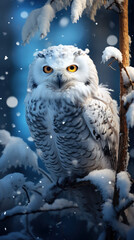 Sticker -  Majestic and elegant snowy owl in a winter 
