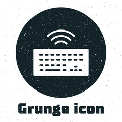Poster - Grunge Wireless computer keyboard icon isolated on white background. PC component sign. Internet of things concept with wireless connection. Monochrome vintage drawing. Vector