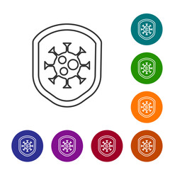 Wall Mural - Black line Shield protecting from virus, germs and bacteria icon isolated on white background. Immune system concept. Corona virus 2019-nCoV. Set icons in color circle buttons. Vector.