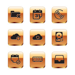 Poster - set delete folder, calendar with check mark, digital alarm clock, cloud sync refresh, and waiting ic