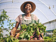 © Charlize Davids/peopleimages.com - Smile, greenhouse and portrait of black woman on farm with sustainable business, nature and plants. Agriculture, gardening and happy female farmer in Africa, green vegetables and agro farming food.
