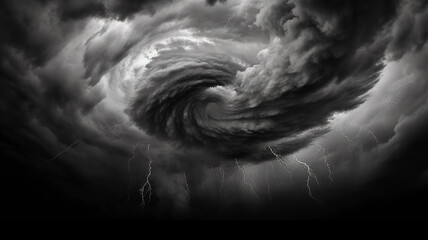 Wall Mural - black and white gloomy tornado a whirlwind in the clouds bad weather.