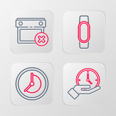 Poster - Set line Clock, Smartwatch and Calendar date delete icon. Vector