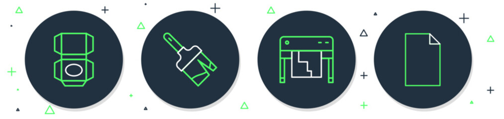 Poster - Set line Paint brush, Plotter, Carton cardboard box and Empty document icon. Vector