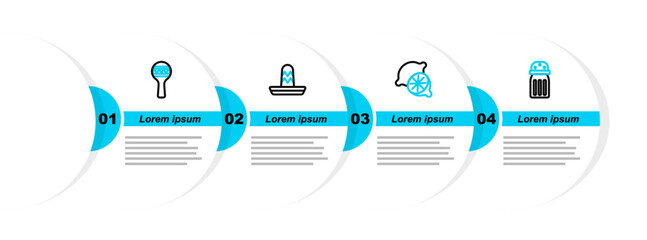 Poster - Set line Salt, Lime, Mexican sombrero and Maracas icon. Vector