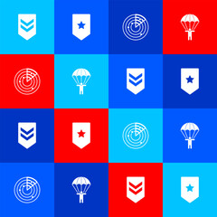 Wall Mural - Set Chevron, , Radar with targets and Parachute icon. Vector