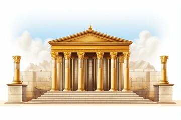 Wall Mural - Illustration of Solomon's Temple with bronze pillars on white background. Generative AI