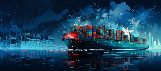 background, logistic, shipping, transportation, cargo, trade, transport, export, import, commerce. the most global shipping operations ship cargo container and night star blue sky in background.