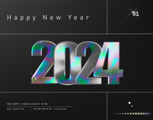 Wall Mural - 2024 happy new year with retro typography concept. modern banner with y2k aesthetics. trendy print w