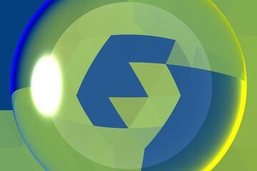 Aufkleber - Green and blue abstract background, center is a glowing high relief transparent circle.