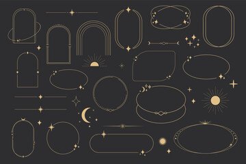 Wall Mural - golden celestial frame, border, arch line art esoteric minimal decoration with sparkles isolated on 