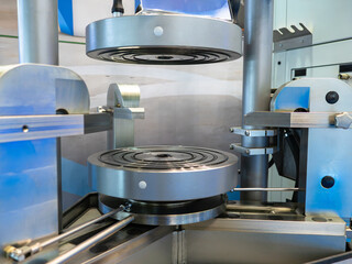 Poster - industrial equipment. turning machine. hydraulic press. modern equipment at industrial factory. tech