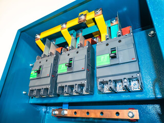 Poster - electrical equipment. automates in power shield. automatic electricity switches. power shield for in