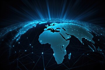 Wall Mural - mapping future. abstract globe network. tech savvy world. modern digital connectivity. blue horizon 