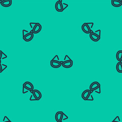 Poster - Blue line Glasses icon isolated seamless pattern on green background. Eyeglass frame symbol. Vector