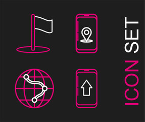 Poster - set line infographic of city map navigation, monitor and folded with location, and flag icon. vector