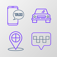 Poster - Set line Map pointer with taxi, Car and Taxi call telephone service icon. Vector