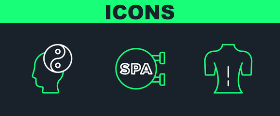 Wall Mural - Set line Massage, Yin Yang and Spa salon icon. Vector