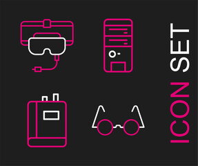 Poster - Set line Eyeglasses, Book, Computer and Virtual reality icon. Vector