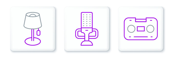 Poster - Set line Retro audio cassette tape, Floor lamp and Microphone icon. Vector