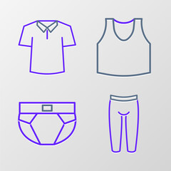 Poster - Set line Leggings, Men underpants, Undershirt and Shirt icon. Vector