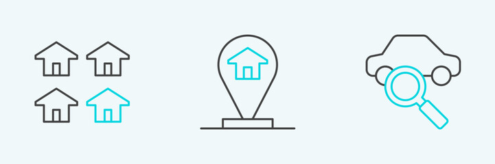 Poster - set line car sharing, real estate and location house icon. vector