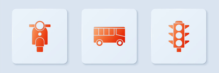 Canvas Print - Set Bus, Scooter and Traffic light. White square button. Vector