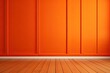 Orange wall background with copy space, mock up room, parquet floor