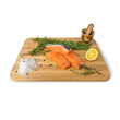 salmon with rosemary on a board and salt