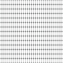Metallic Perforated Mesh With Rectangular Holes. Crossed Parallel Black Lines On A White Background. Geometric Texture. Seamless Repeating Pattern. Vector Illustration. 