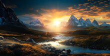 A Background Landscape Two Mountain With Sun Rising Hd Wallpaper