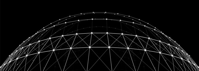 Fototapete - Abstract 3D sphere of particles and lines. Ball or globe of points. Futuristic digital technology. Network or connection. Illustration of sphere. Vector