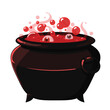 Witch magic pot. Shiny red bubbles. Vector object for mobile game