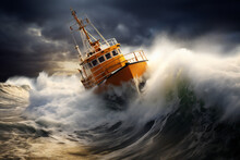 Ship In The Sea, Fishing Boat, Rough Weather