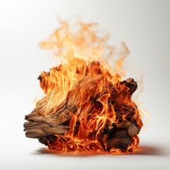 burning pile of wood in flames isolated on white.