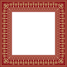 Vector Gold And Red Square Classic Greek Meander Ornament. Pattern Of Ancient Greece. Border, Frame Of The Roman Empire..