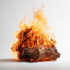 Burning pile of wood isolated on white. 