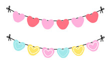 Heart Garland Birthday Party Elements. Love Heart Bunting Flag Decoration Illustration. 