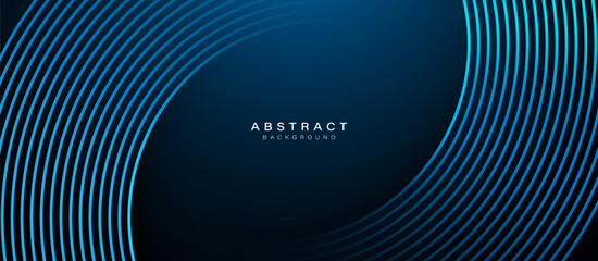 Poster - Dark blue abstract background with glowing circle curve geometric lines. Modern shiny blue lines pattern. Futuristic technology concept. Vector illustration