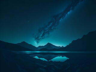 Wall Mural - mountains scape, deep cosmos sky. ai generated illustration