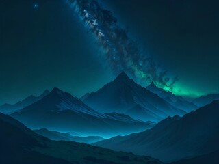 Wall Mural - mountains scape, deep cosmos sky. ai generated illustration