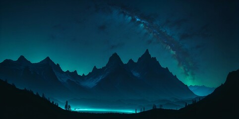 Wall Mural - mountains scape, deep cosmos sky. ai generated illustration