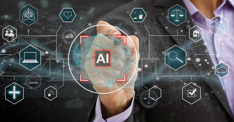 Leinwandbilder - Internet, business, Technology and network concept. AI Learning and Artificial Intelligence Concept.