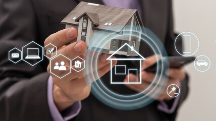 Aufkleber - View of a Home button of a technology interface surrounded by application - technology app concept