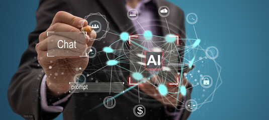 Leinwandbilder - Businessman using mobile smart phone. Business global internet connection application technology and digital marketing, Financial and banking, Digital link tech, big data.