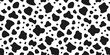 Vector cow seamless pattern. Black and white animal skin texture background. Milk farm, dairy illustration for print, pattern fill, surface design. Cartoon irregular spots wallpaper