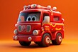 Cute Cartoon fire engine red colour 3d Character on a orange background